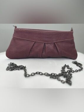 Leather Pleated Clutch in Burgundy - Women's Evening Bag